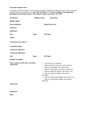 College of the Mainland Transcript  Form