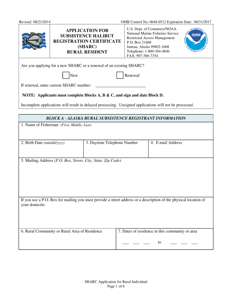  Noaa Subsistence Halibut Registration  Form 2014