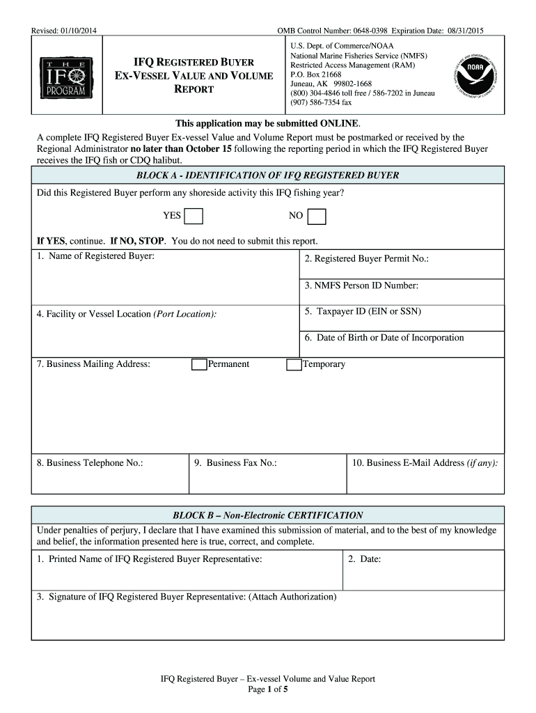 Ex Vessel Value  Form