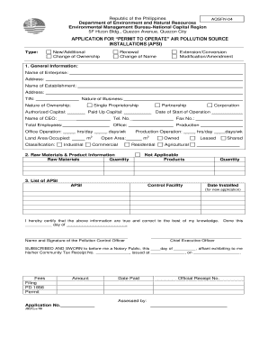 BAPPLICATIONb for PERMIT to OPERATE AIR POLLUTION Bb Emb Emb Gov  Form