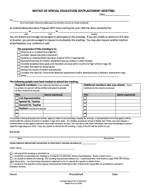 Notice of IEP Meeting GADOE Georgia Department of Education Archives Gadoe  Form