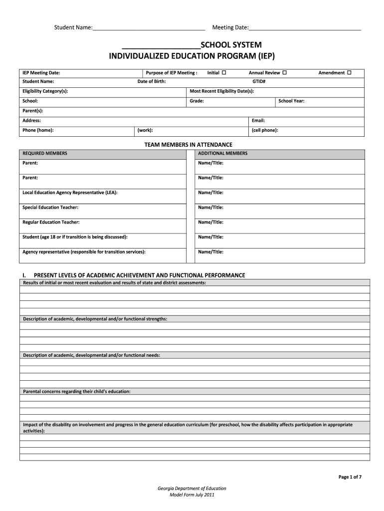  Georgia Iep Form 2011-2024