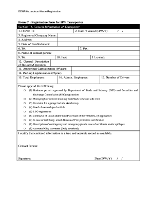 Form C Registration Form for HW Transporter Section C1 Emb Emb Gov