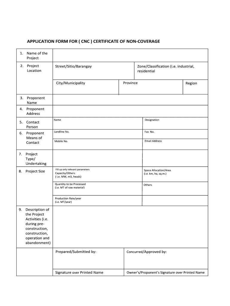 Certificate of Non Coverage  Form