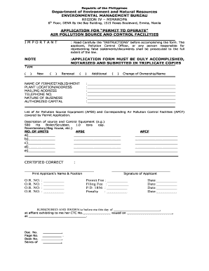 Permit to Operate Denr  Form