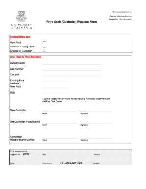 Petty Cash Custodian  Form