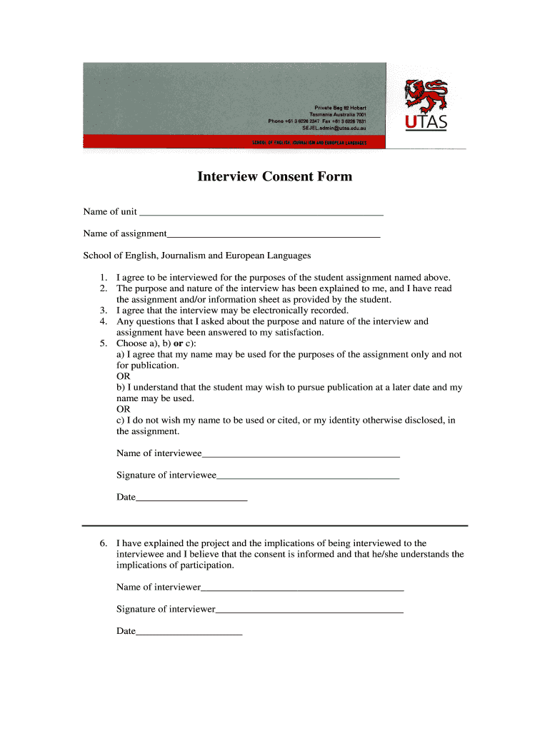 Interview Consent Form Utas Edu