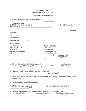 Last Pay Certificate Form No 13