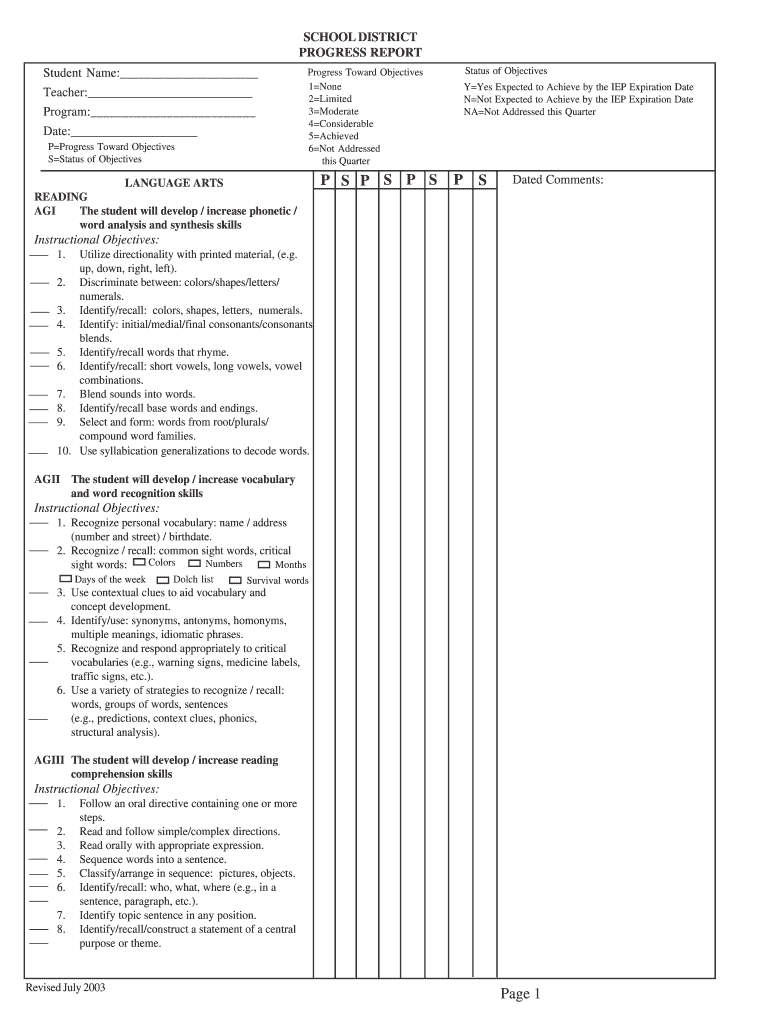 Iep Progress Report Examples PDF  Form