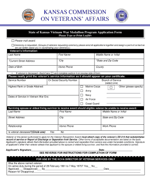 Missouri Vietnam War Medallion Form