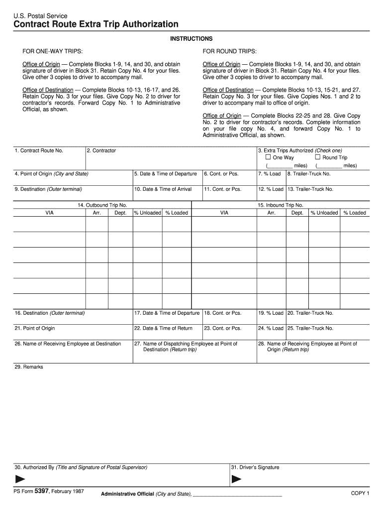  Usps Form 5397 1987-2024