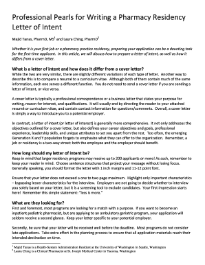 Pharmacy Residency Letter of Intent Samples  Form