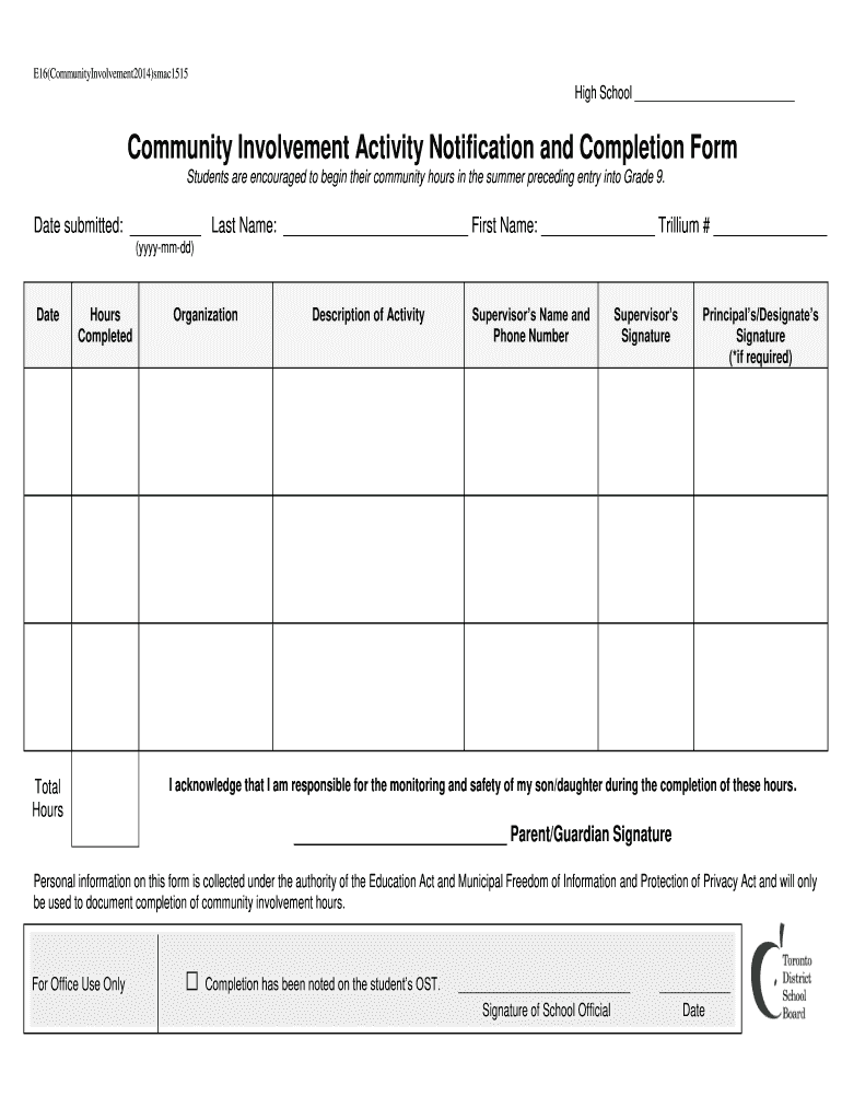  Community Involvement Activity Notification and Completion Form 2014-2024