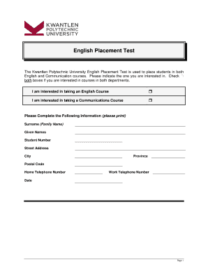 Kpu English Placement Test  Form