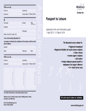 Passport to Leisure Medway  Form