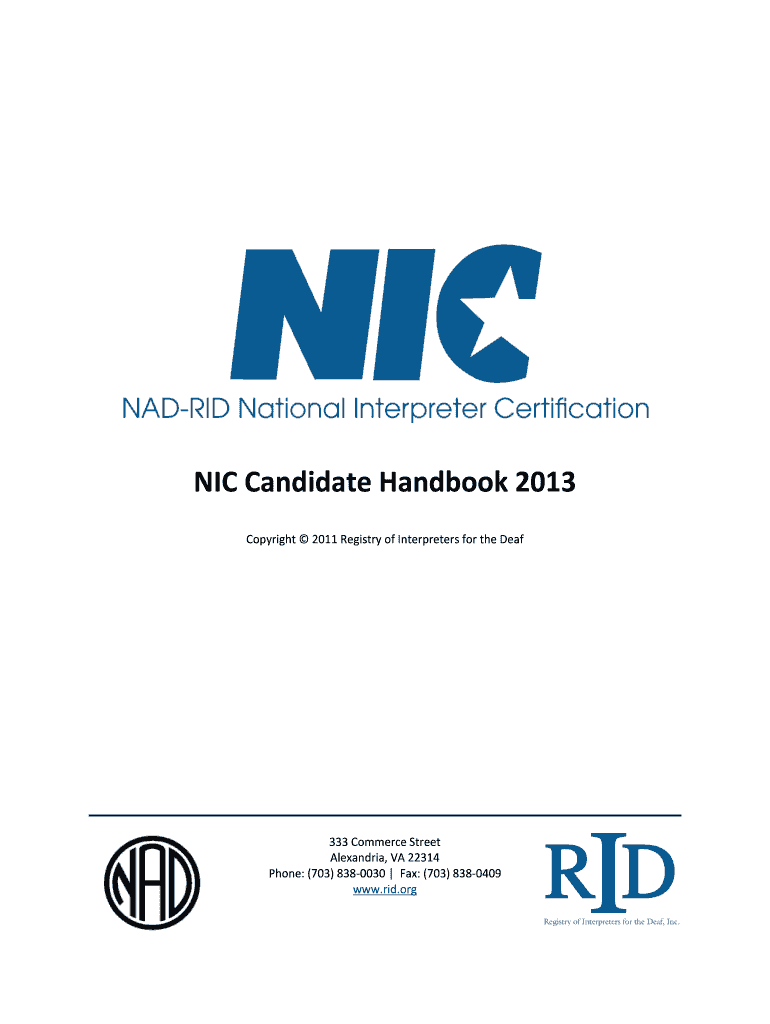 NIC Candidate Handbook Registry of Interpreters for the Deaf Rid  Form