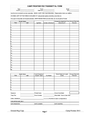 Camp Frontier Fee Transmittal Form Www Personal Umich