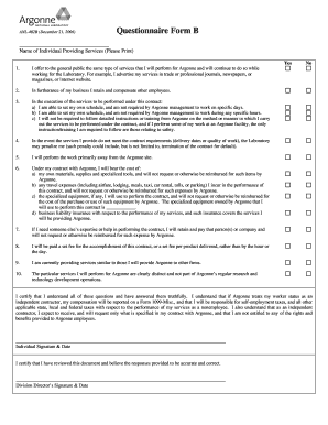 Questionnaire Form B Argonne National Laboratory Web Anl