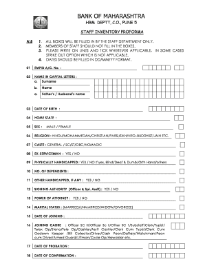 Staff Inventory Form