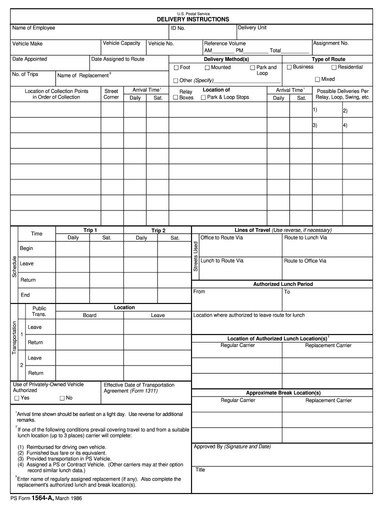  Ps Form 1564a 1986-2024