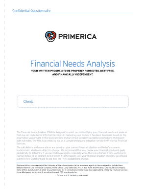 Financial Needs Analysis About Us  Form