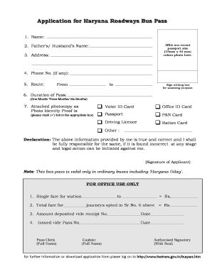 Haryana Roadways Bus Pass  Form