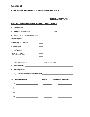 Bapplicationb for Renewal of Practising Licence Anan Org  Form