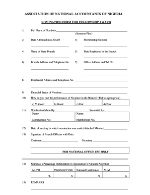 Anan Membership List  Form