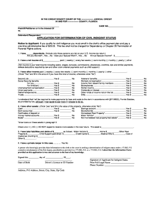 Application for Determination of Civil Indigent Status Florida Floridasupremecourt  Form