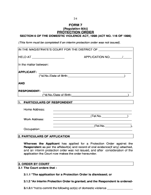 Restraining Order Form South Africa