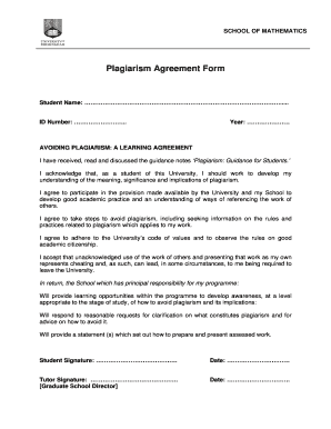 Plagiarism Agreement Form