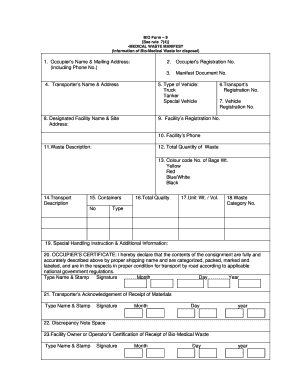 Form for Bio Medical Waste Manifest