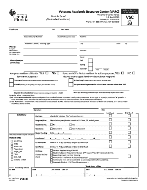 Veteran Services Certification Chapter 33 UCF VSO Form VSC 33 Varc Sdes Ucf