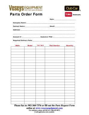 Parts Order Form Veseys Equipment