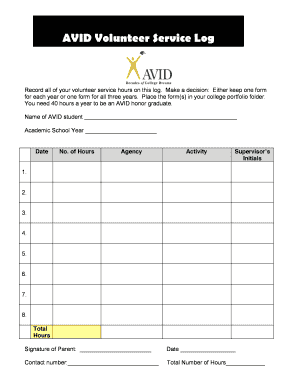 Avid Community Service Log  Form