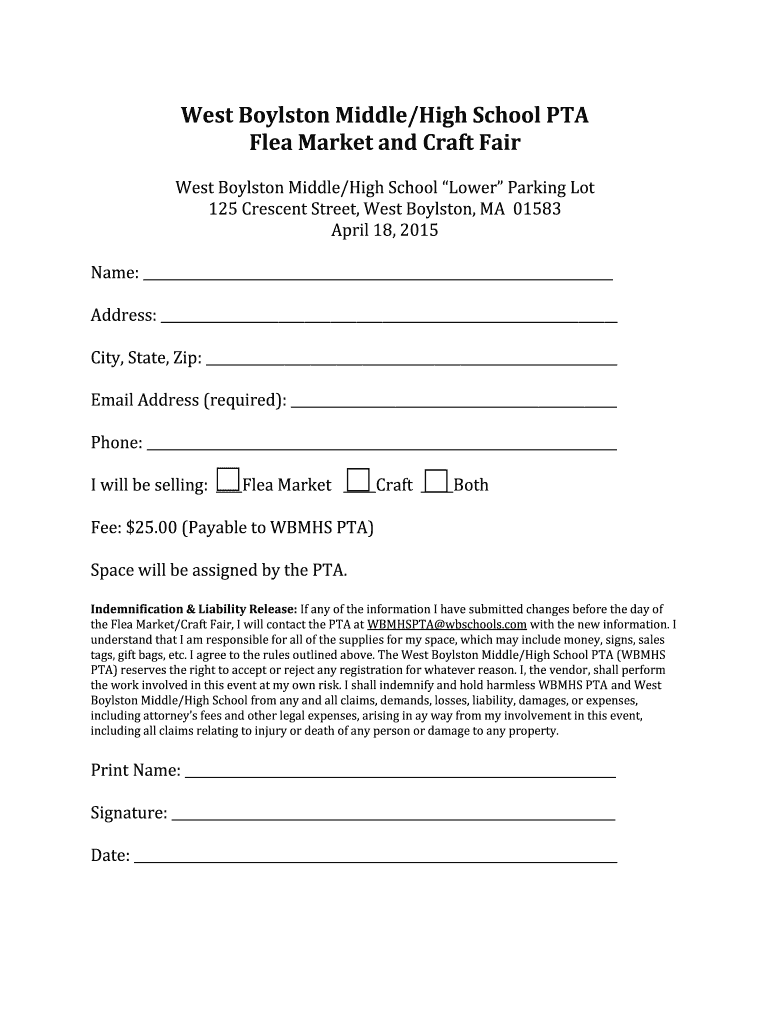  West Boylston MiddleHigh School PTA Flea Market and Craft 2015-2024