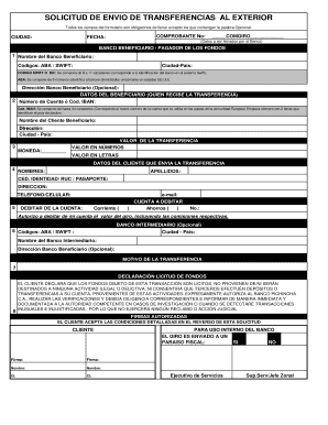 Solicitud De Transferencia Al Exterior Banco Pichincha  Form