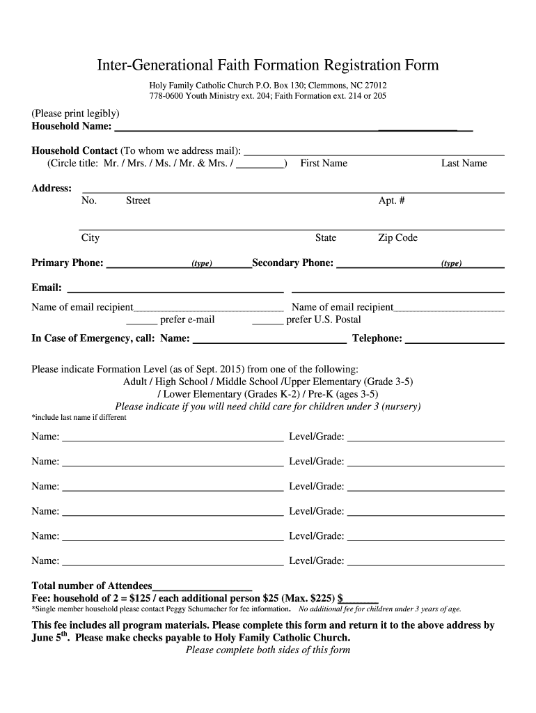  Inter Generational Faith Formation Registration Form 2016-2024