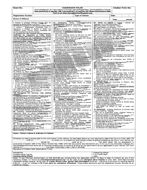 CHANDIGARH POLICEBook No Challan Form No Acknowledgment Chandigarhtrafficpolice