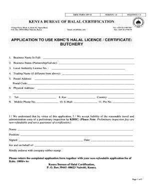 Kenya Bureau of Halal Certification  Form