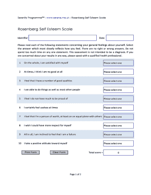 Rosenberg Self Esteem Scale  Form