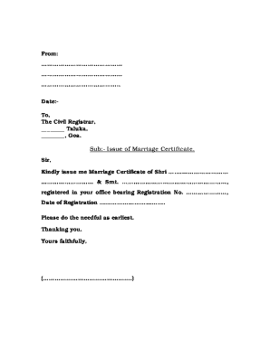 Request Letter for Marriage Certificate in English  Form