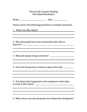 Third Grade Summer Reading Ellis Island Worksheet DOCX Stcatharineschool  Form