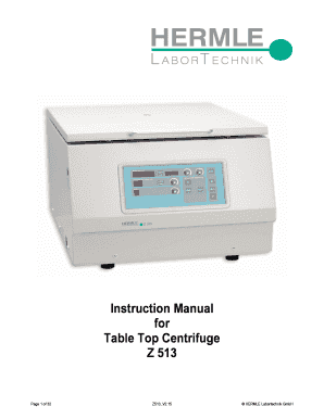 Instruction Manual for Table Top Centrifuge Z 513 Hermle Labortechnik  Form