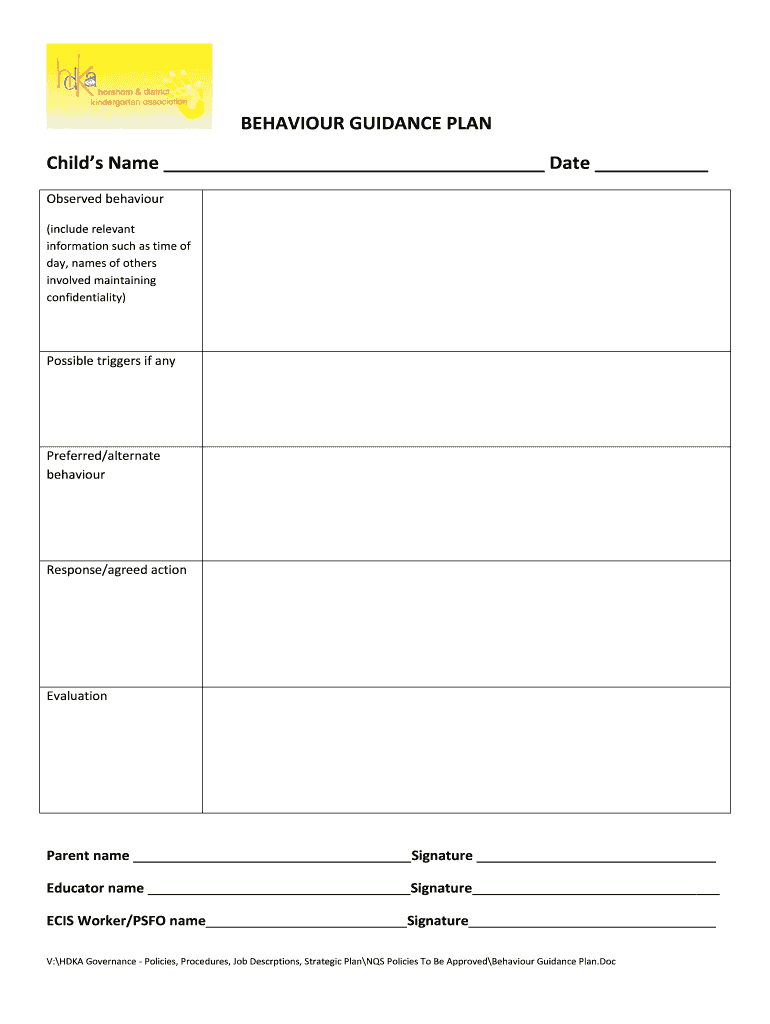 Behaviour Guidance Plan  Form