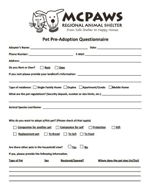 Pet Adoption Questionnaire  Form