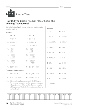 2 5 Puzzle Time Answers  Form