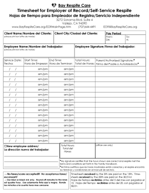 Bay Respite Care Timesheets  Form