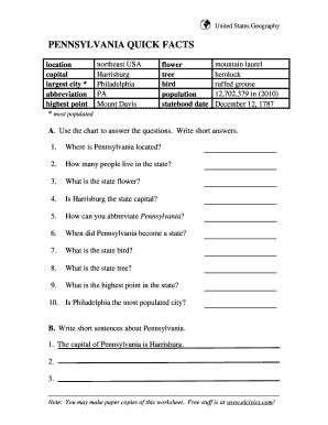 Pennsylvania Worksheets  Form