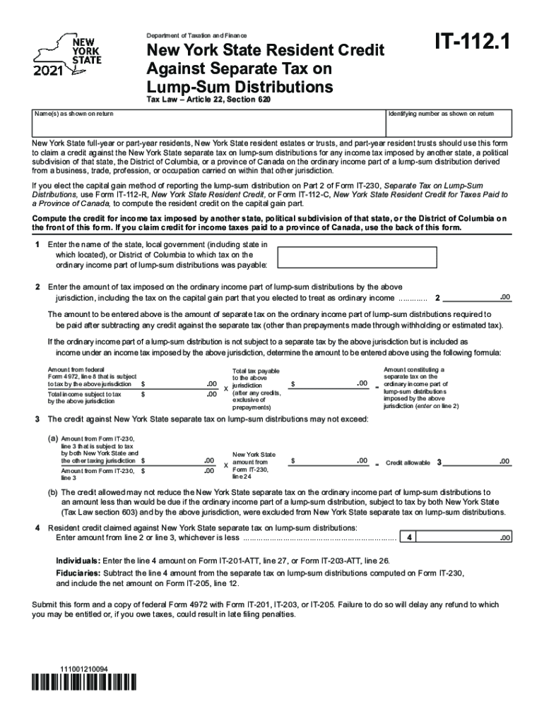  Form it 112 1 Department of Taxation and Finance New York State 2021